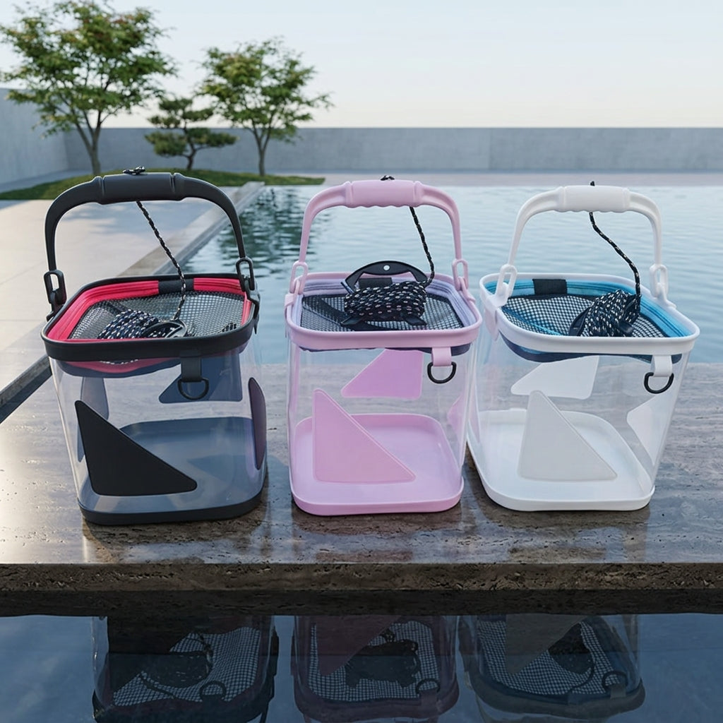 Integrated Clear Foldable Fishing Bucket With Handle For Outdoor Angling