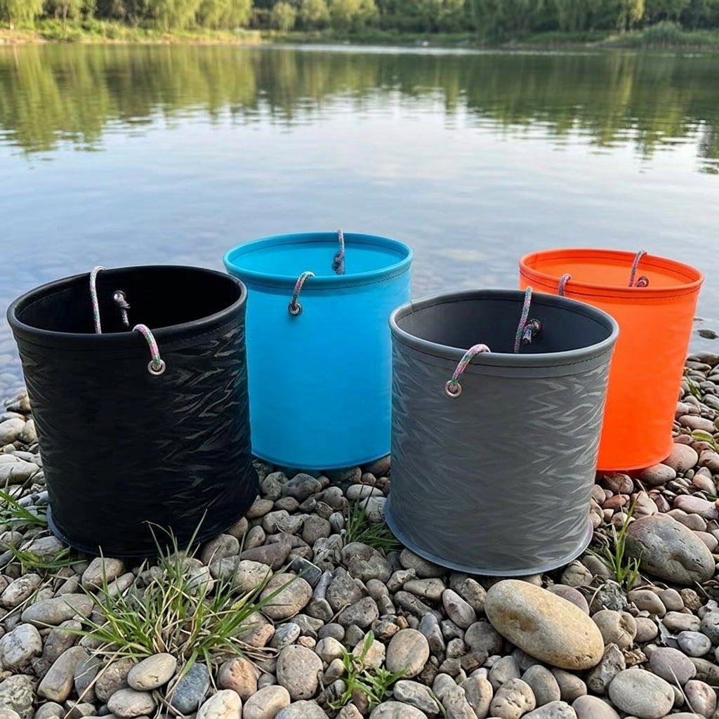 Thick Foldable Round Live Fish Bucket With Water Rope For Fishing