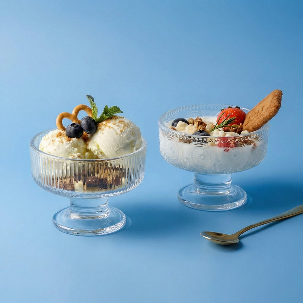 Vintage Glass Dessert Bowl with Stem
