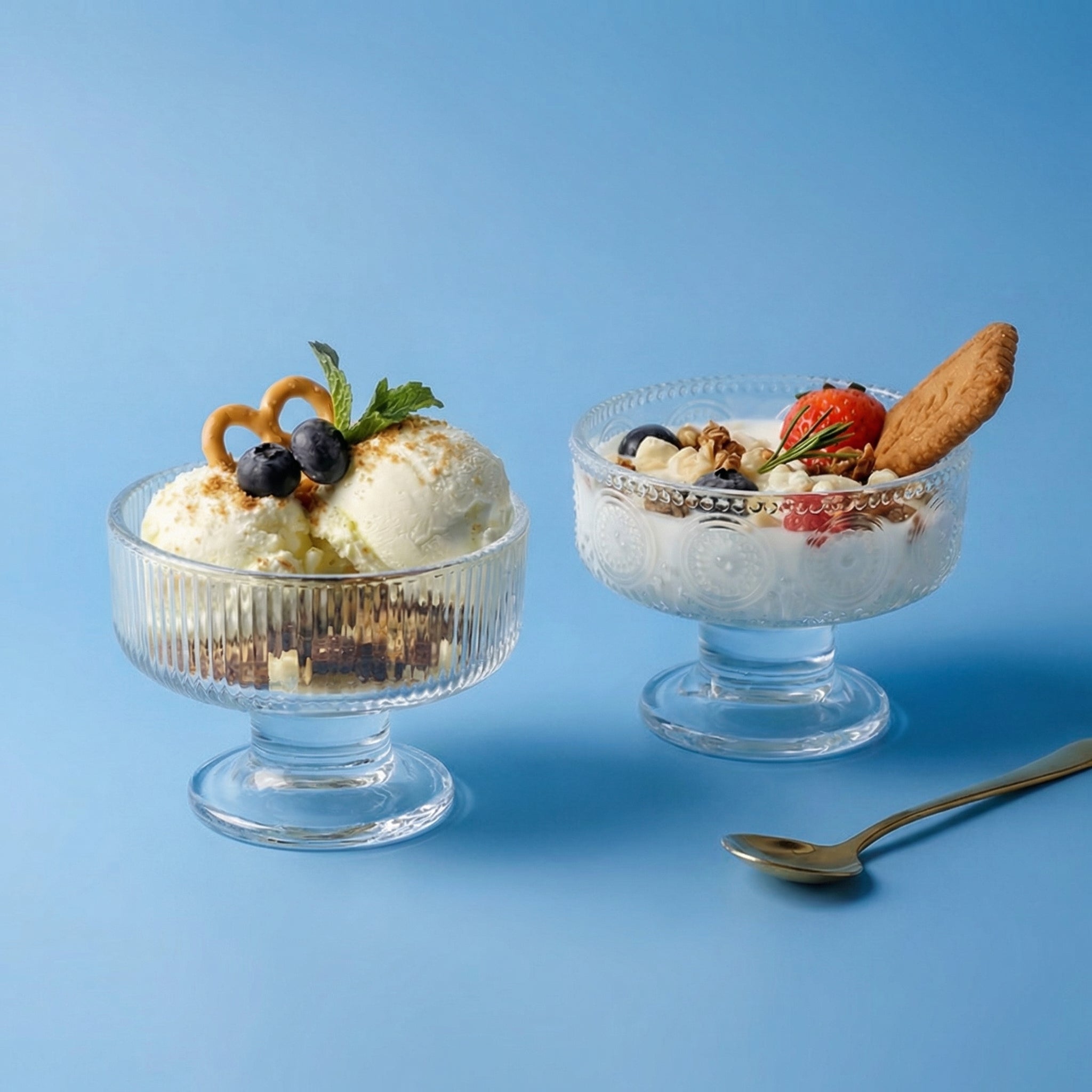 Vintage Glass Dessert Bowl with Stem